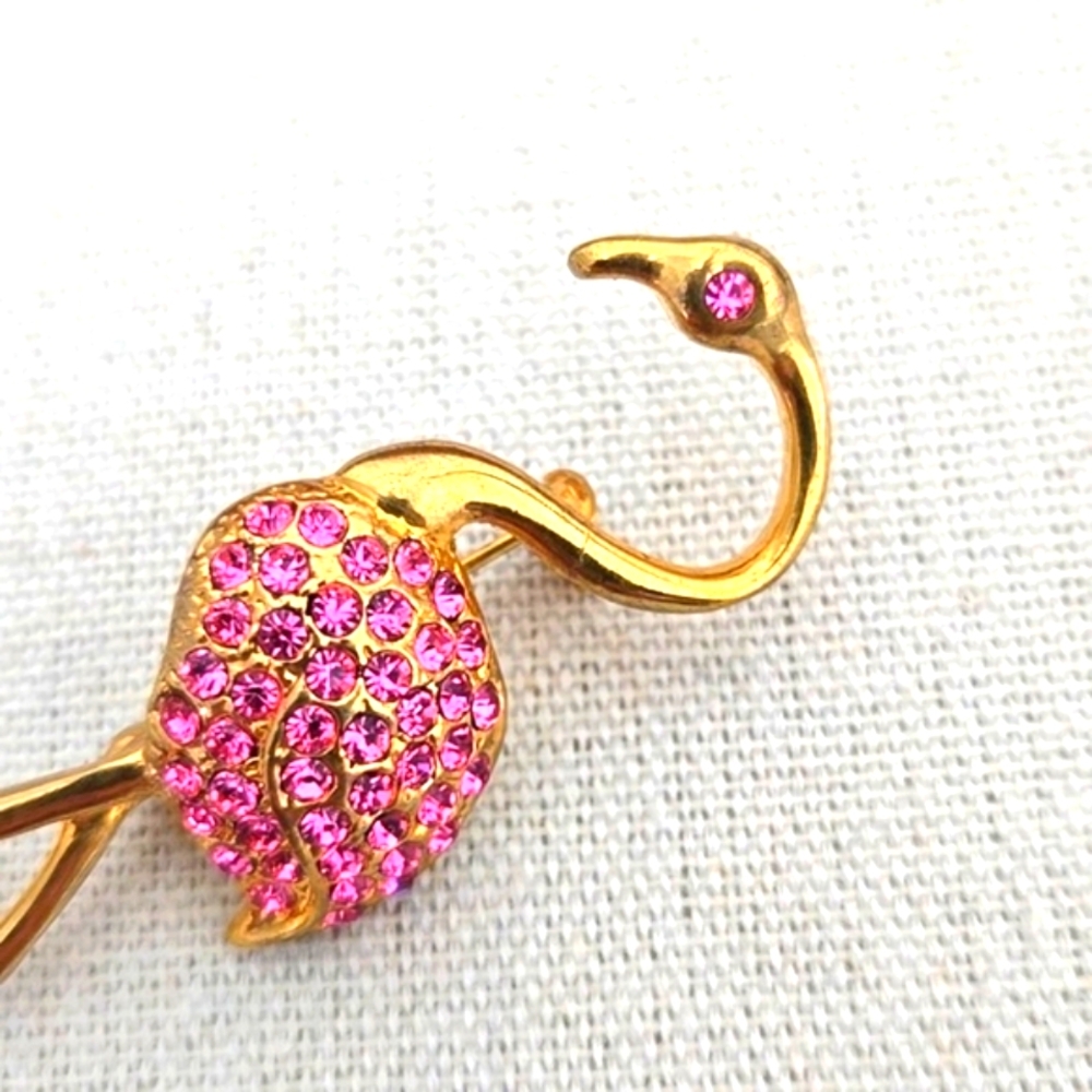 Pink Rhinestone Flamingo Brooch - Picture 3 of 4